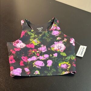 Old Navy Black and Pink Floral Kids Crop Top